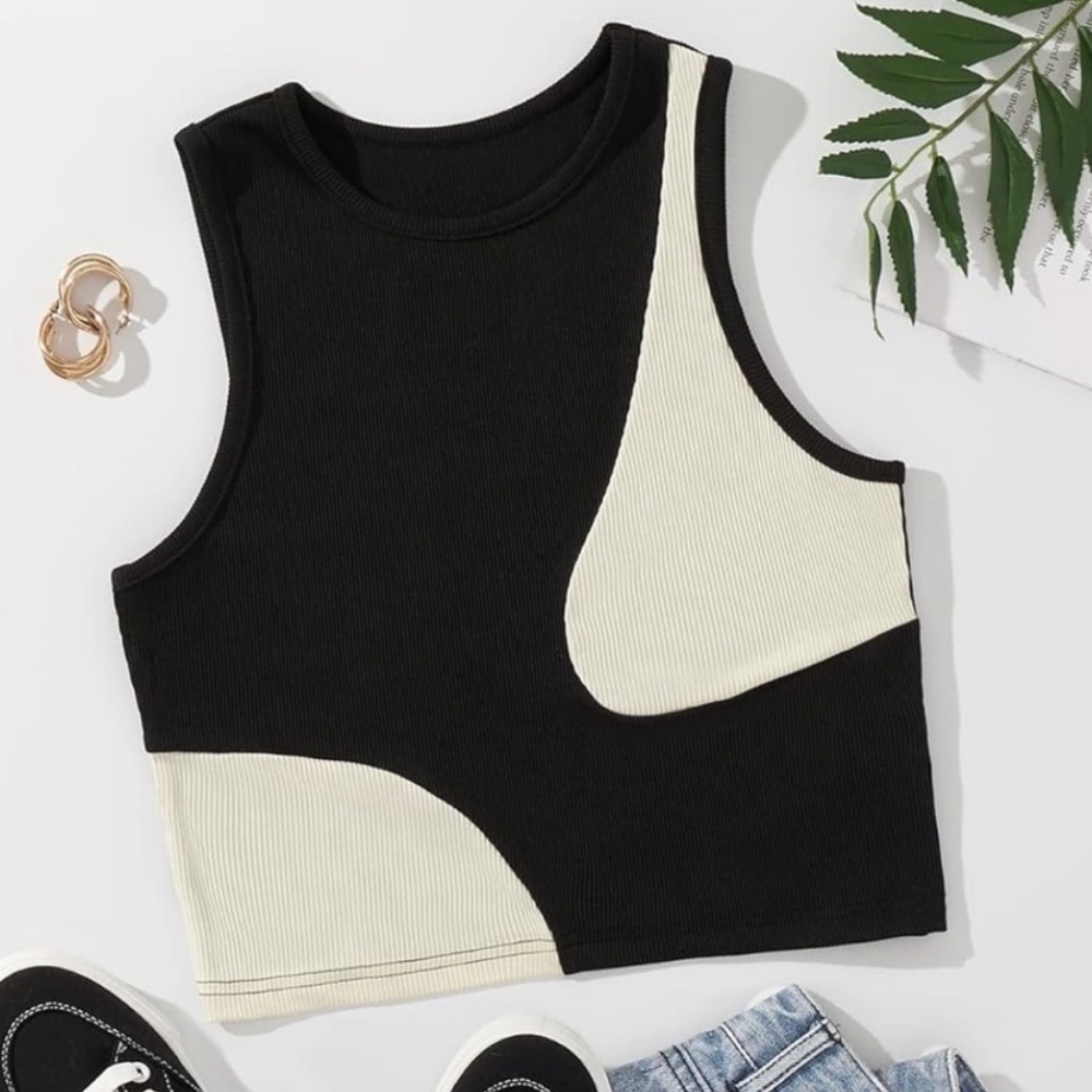 Black and Cream Sleeveless Women's Top